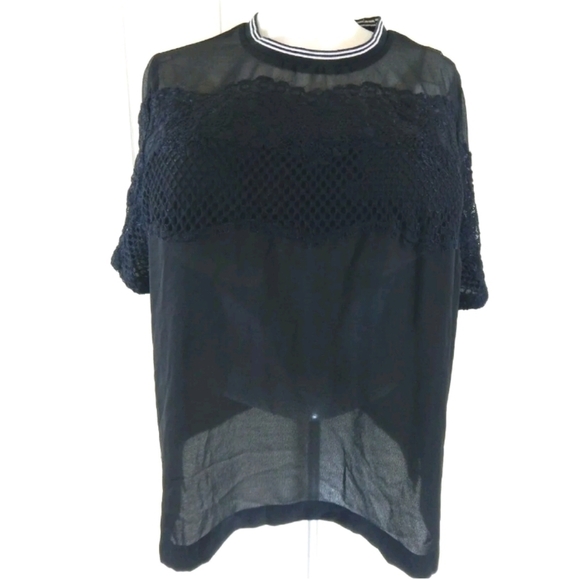 Lane Bryant Sheer Lace Panel Boxy Top - Picture 1 of 3
